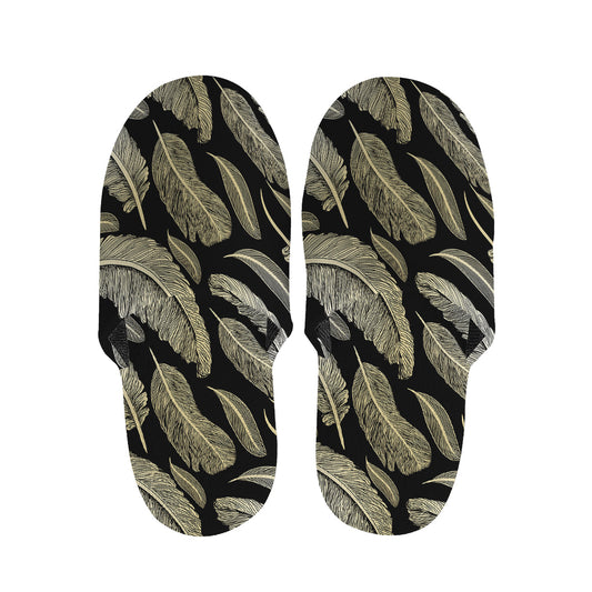 Gold And Black Feather Pattern Print Slippers