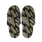 Gold And Black Feather Pattern Print Slippers