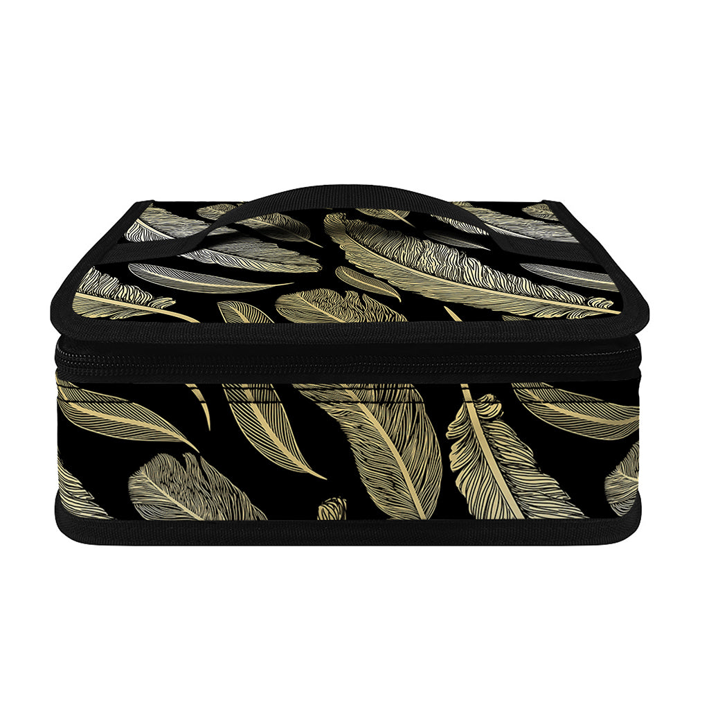 Gold And Black Feather Pattern Print Small Lunch Bag