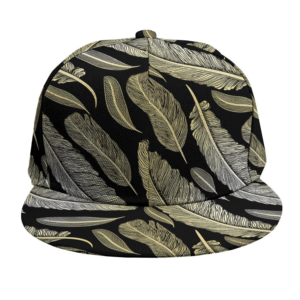 Gold And Black Feather Pattern Print Snapback Cap