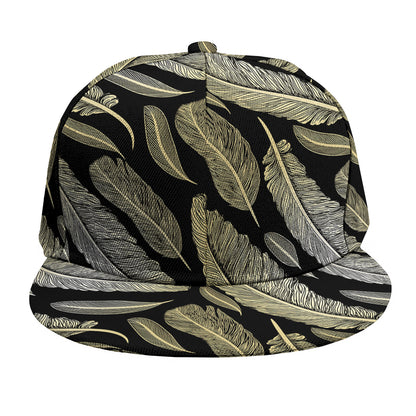 Gold And Black Feather Pattern Print Snapback Cap