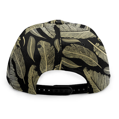 Gold And Black Feather Pattern Print Snapback Cap