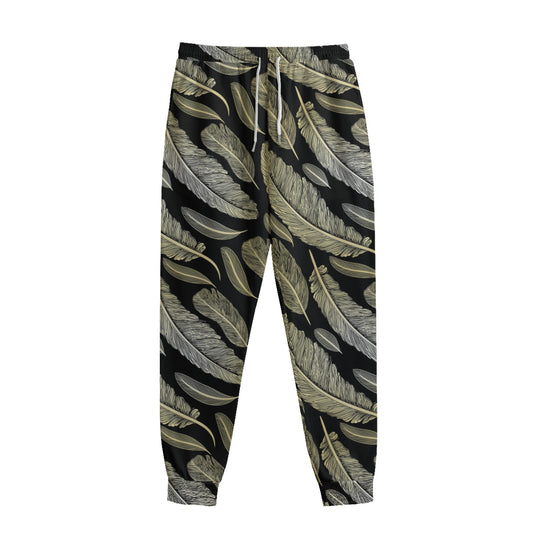Gold And Black Feather Pattern Print Sweatpants