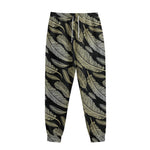 Gold And Black Feather Pattern Print Sweatpants