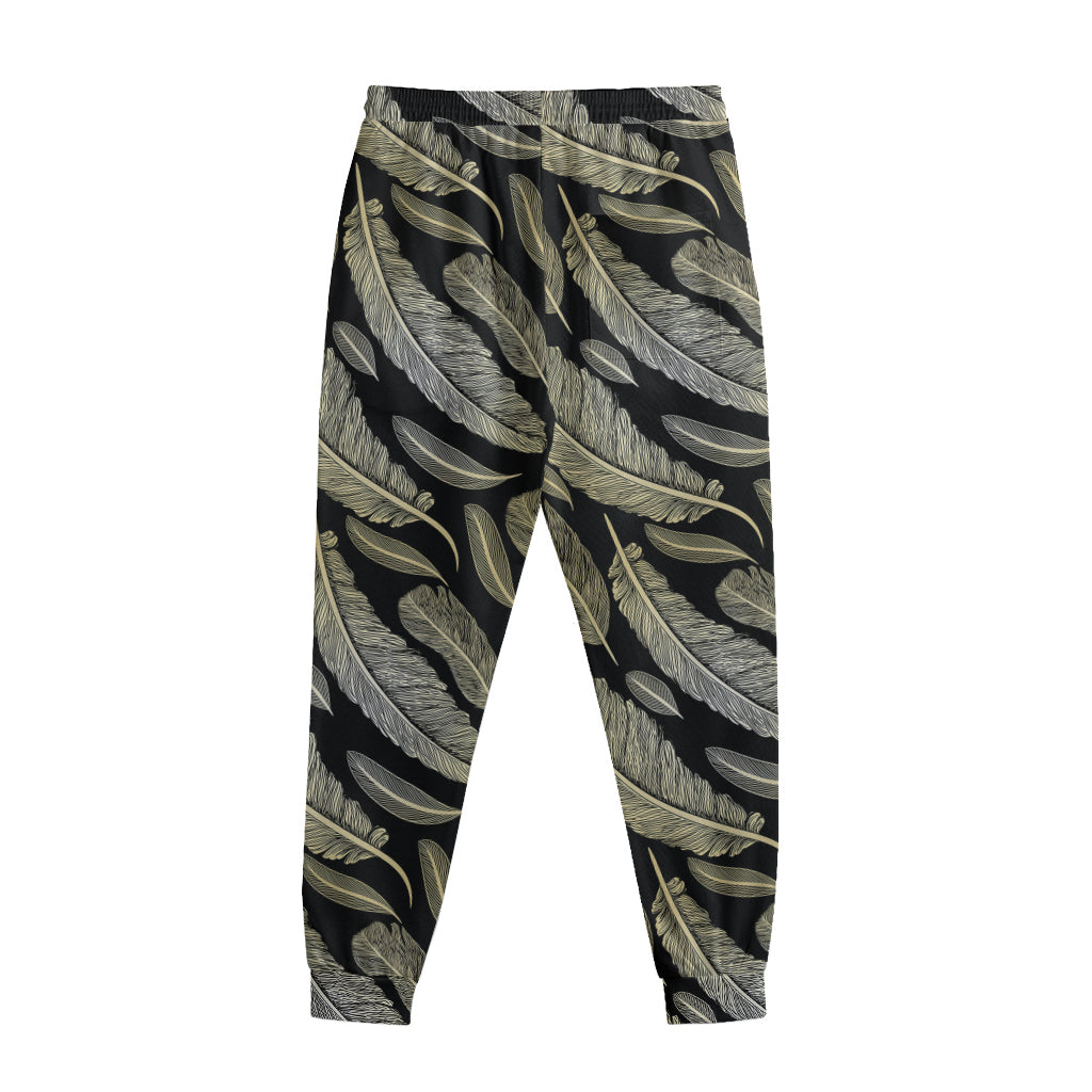 Gold And Black Feather Pattern Print Sweatpants