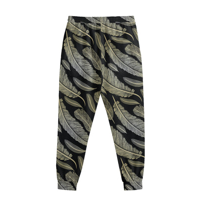 Gold And Black Feather Pattern Print Sweatpants