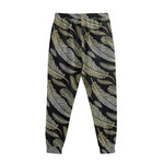 Gold And Black Feather Pattern Print Sweatpants