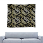 Gold And Black Feather Pattern Print Tapestry