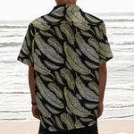 Gold And Black Feather Pattern Print Textured Short Sleeve Shirt