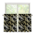 Gold And Black Feather Pattern Print Tier Curtains