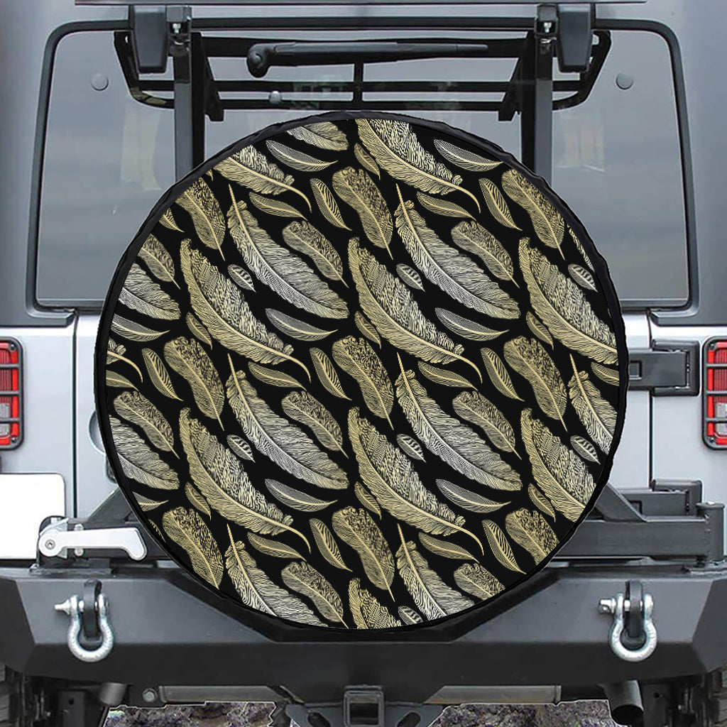 Gold And Black Feather Pattern Print Tire Cover