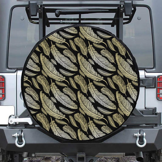 Gold And Black Feather Pattern Print Tire Cover