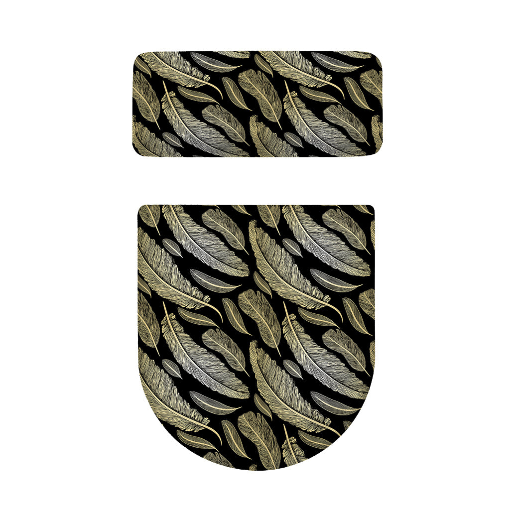 Gold And Black Feather Pattern Print Toilet Lid And Tank Cover Set