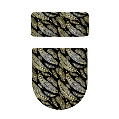 Gold And Black Feather Pattern Print Toilet Lid And Tank Cover Set