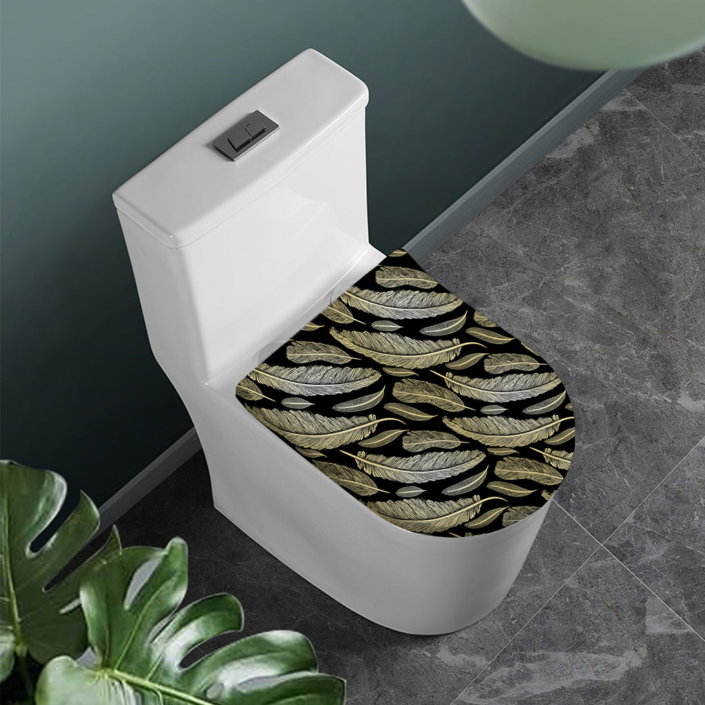 Gold And Black Feather Pattern Print Toilet Lid Cover
