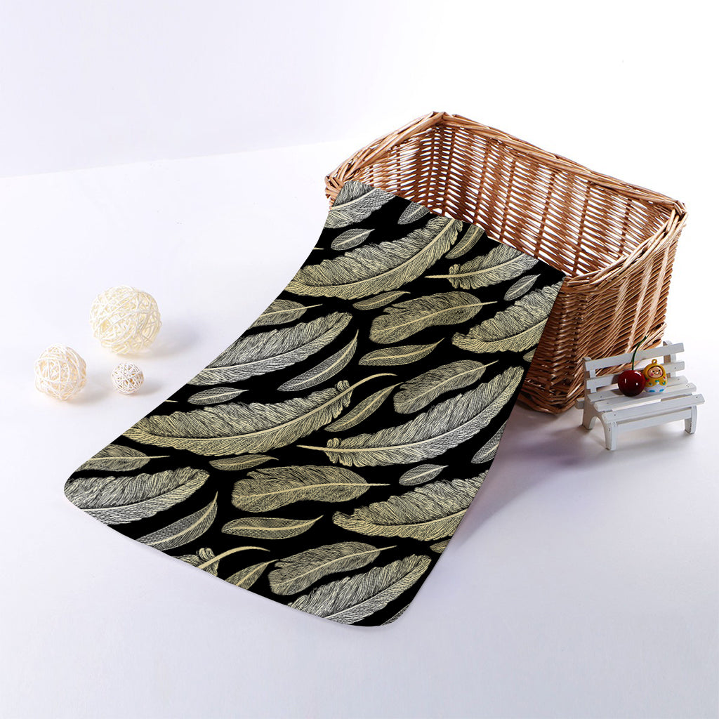 Gold And Black Feather Pattern Print Towel