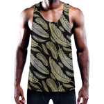 Gold And Black Feather Pattern Print Training Tank Top