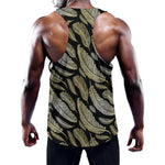 Gold And Black Feather Pattern Print Training Tank Top