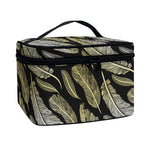 Gold And Black Feather Pattern Print Travel Makeup Bag