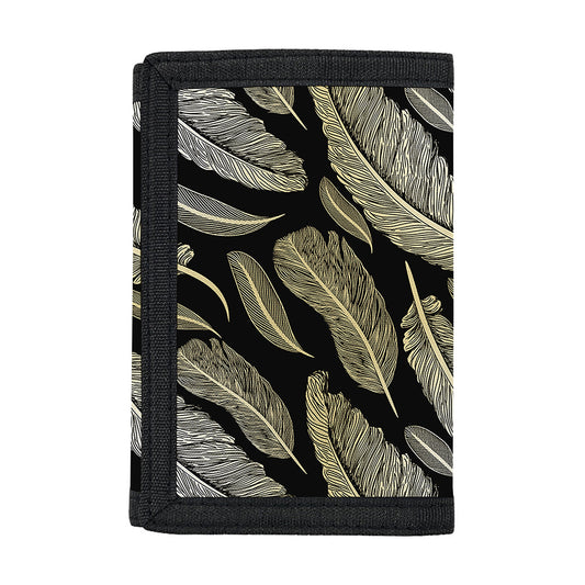 Gold And Black Feather Pattern Print Trifold Wallet