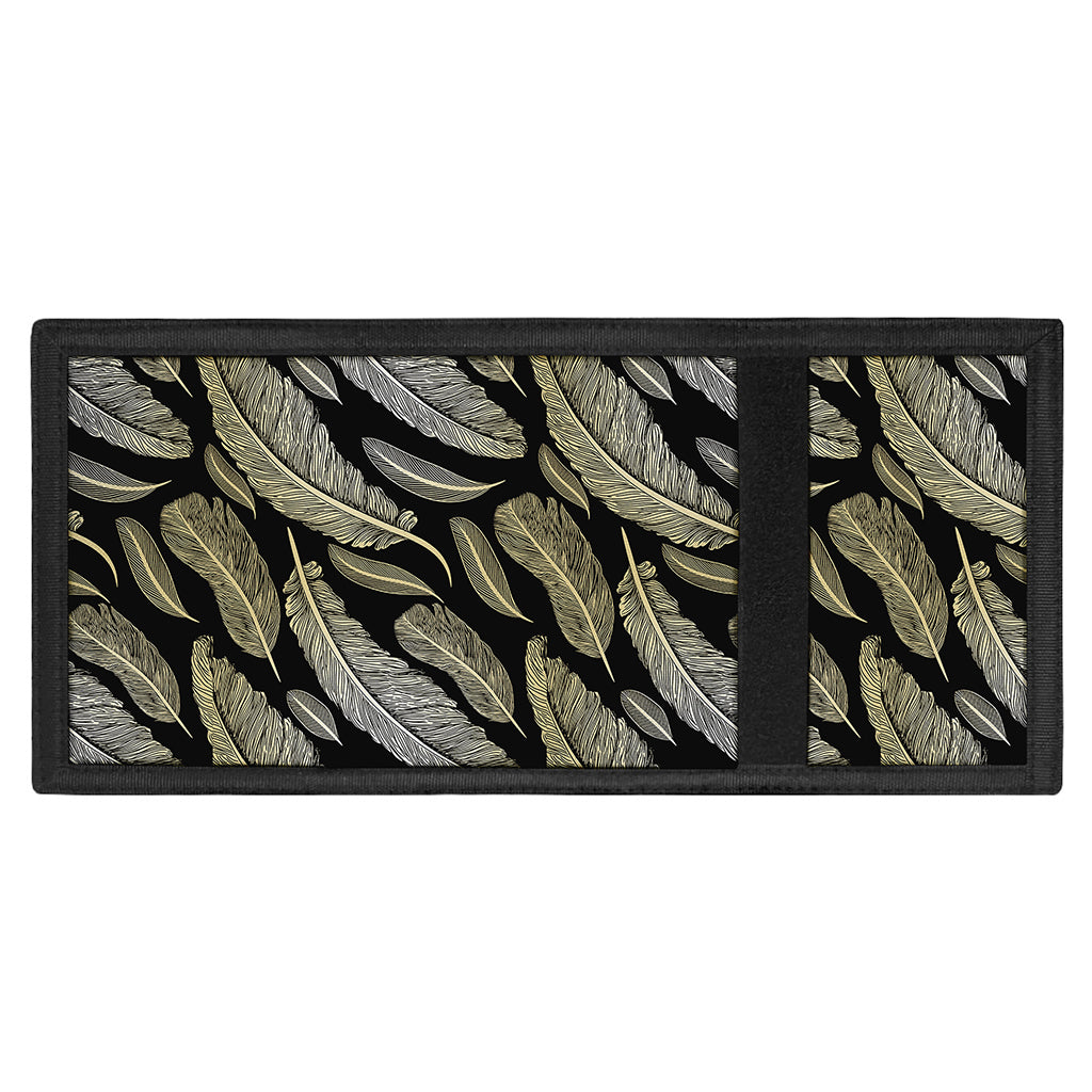 Gold And Black Feather Pattern Print Trifold Wallet