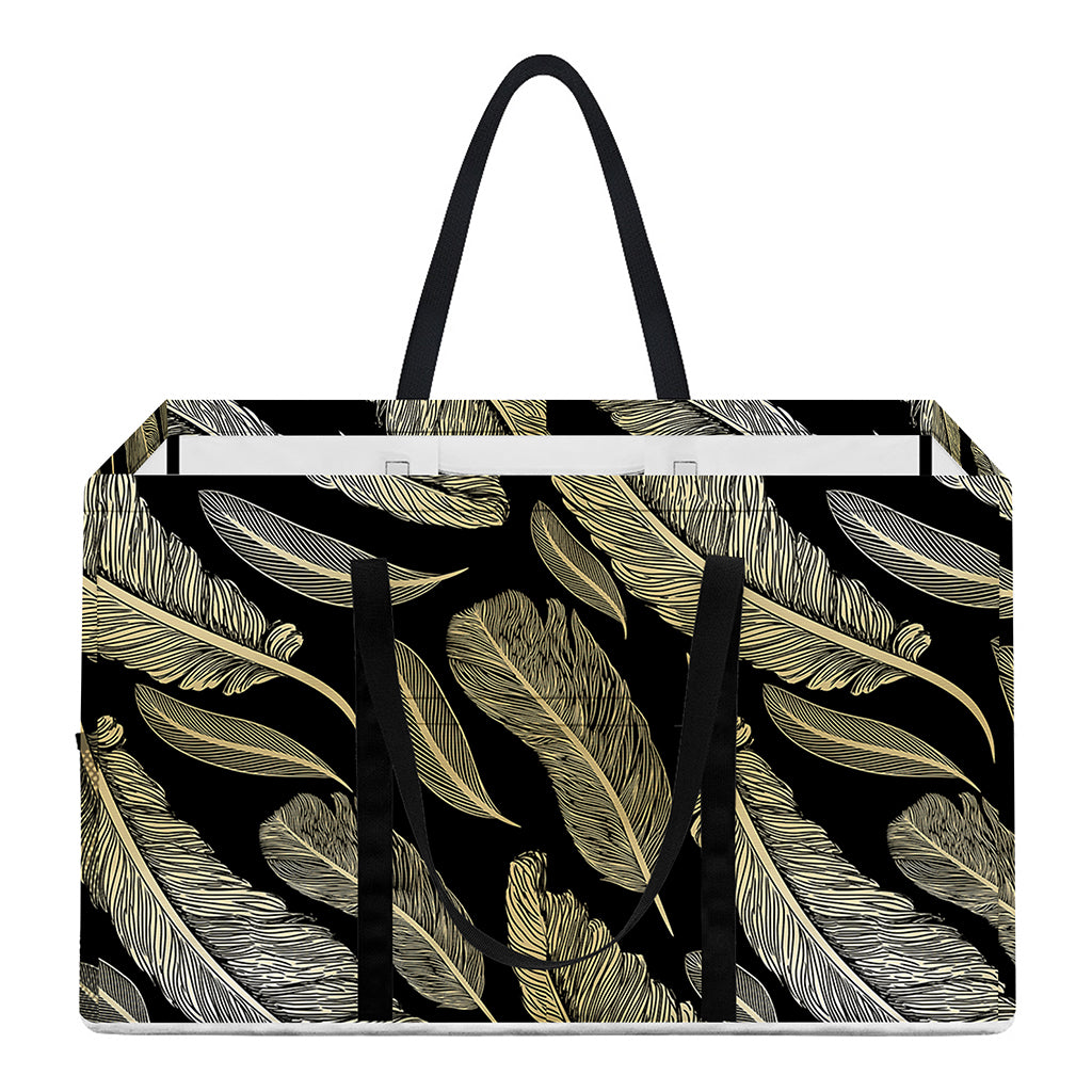 Gold And Black Feather Pattern Print Utility Tote Bag