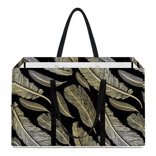 Gold And Black Feather Pattern Print Utility Tote Bag