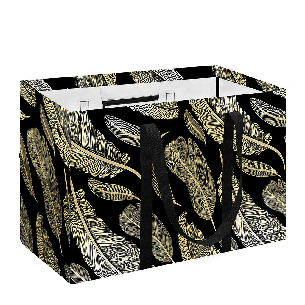 Gold And Black Feather Pattern Print Utility Tote Bag