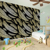 Gold And Black Feather Pattern Print Wall Sticker