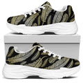Gold And Black Feather Pattern Print White Chunky Shoes