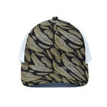 Gold And Black Feather Pattern Print White Mesh Trucker Cap