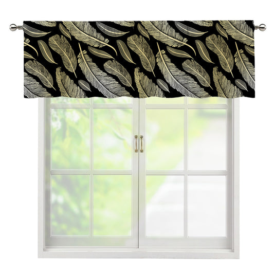 Gold And Black Feather Pattern Print Window Valance