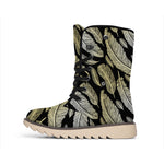 Gold And Black Feather Pattern Print Winter Boots