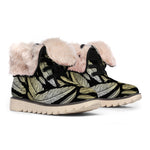 Gold And Black Feather Pattern Print Winter Boots