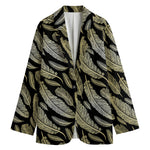 Gold And Black Feather Pattern Print Women's Blazer