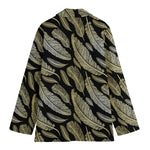 Gold And Black Feather Pattern Print Women's Blazer