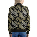 Gold And Black Feather Pattern Print Women's Bomber Jacket