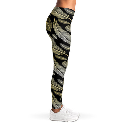 Gold And Black Feather Pattern Print Women's Leggings