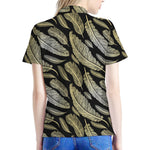 Gold And Black Feather Pattern Print Women's Polo Shirt