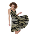 Gold And Black Feather Pattern Print Sleeveless Knee Length Dress