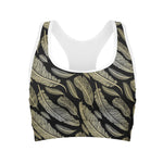 Gold And Black Feather Pattern Print Women's Sports Bra