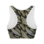 Gold And Black Feather Pattern Print Women's Sports Bra
