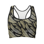 Gold And Black Feather Pattern Print Women's Sports Bra