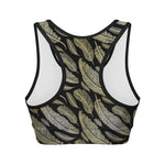 Gold And Black Feather Pattern Print Women's Sports Bra
