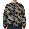 Gold And Black Feather Pattern Print Zip Sleeve Bomber Jacket