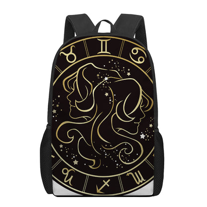 Gold And Black Gemini Sign Print 17 Inch Backpack