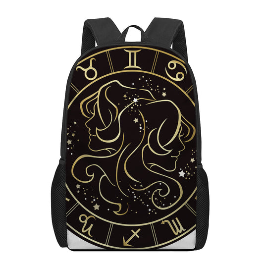 Gold And Black Gemini Sign Print 17 Inch Backpack