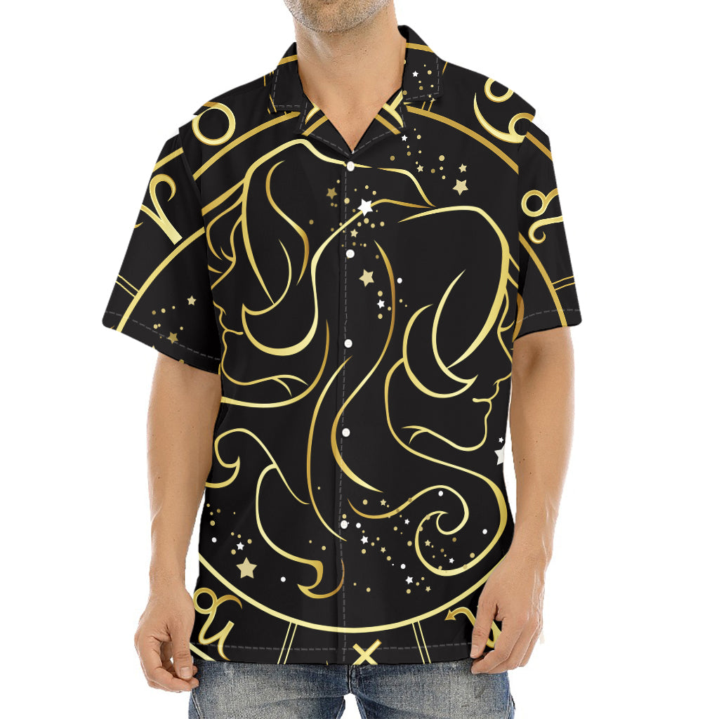 Gold And Black Gemini Sign Print Aloha Shirt