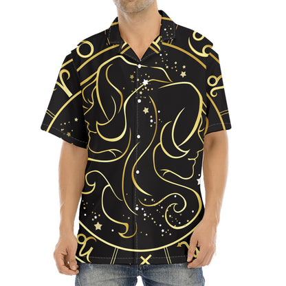 Gold And Black Gemini Sign Print Aloha Shirt