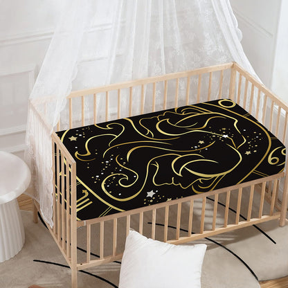Gold And Black Gemini Sign Print Baby Crib Sheet